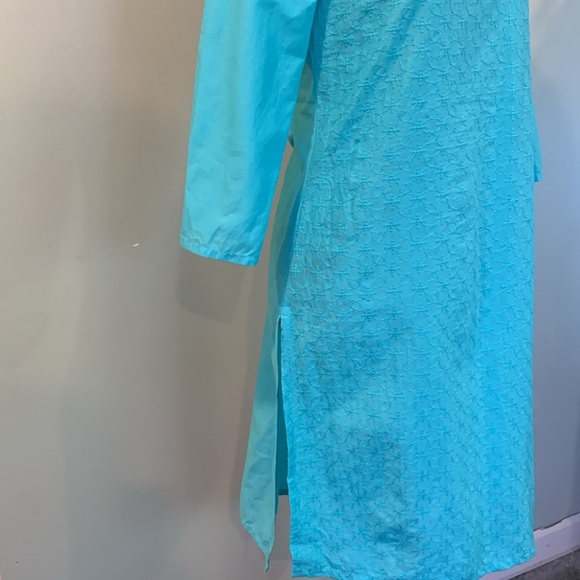 Srishti Aqua Blue Embroidered 100% Cotton Indian Kurta Women’s Small 3/4 Sleeve - Picture 3 of 6